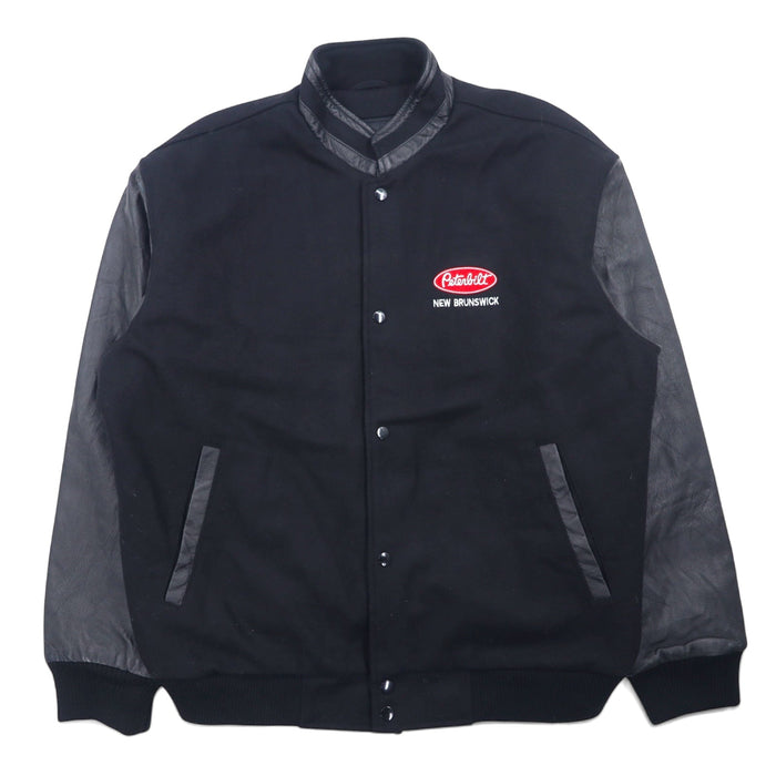 00s NORTH END Sleeve Leather Melton Stadium Jacket XL Black Wool NEW BRUNSWICK