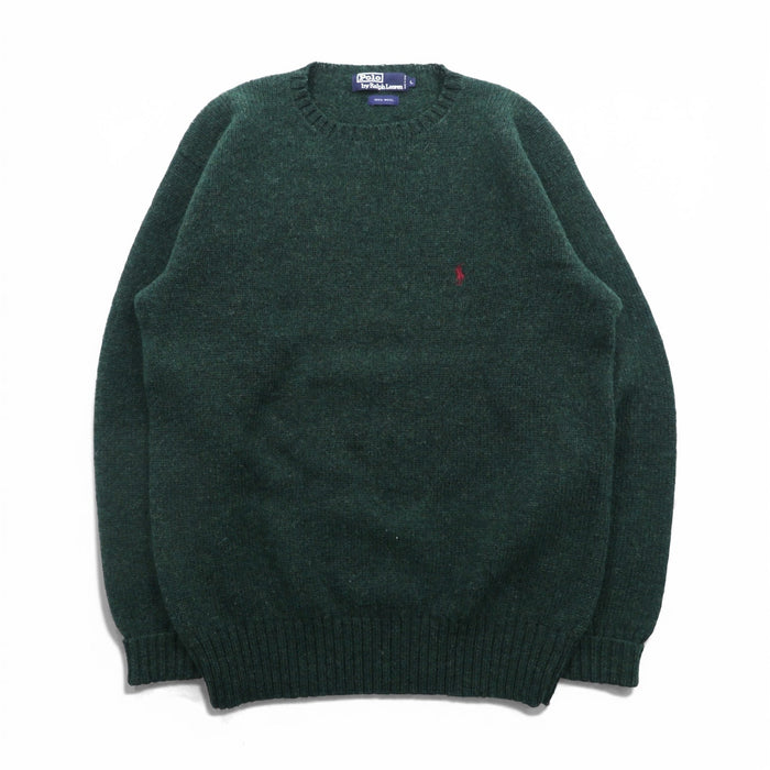 Polo Ralph Lauren 90年代 クルーネック ニット セーター L カーキ ウール スモールポニー刺繍