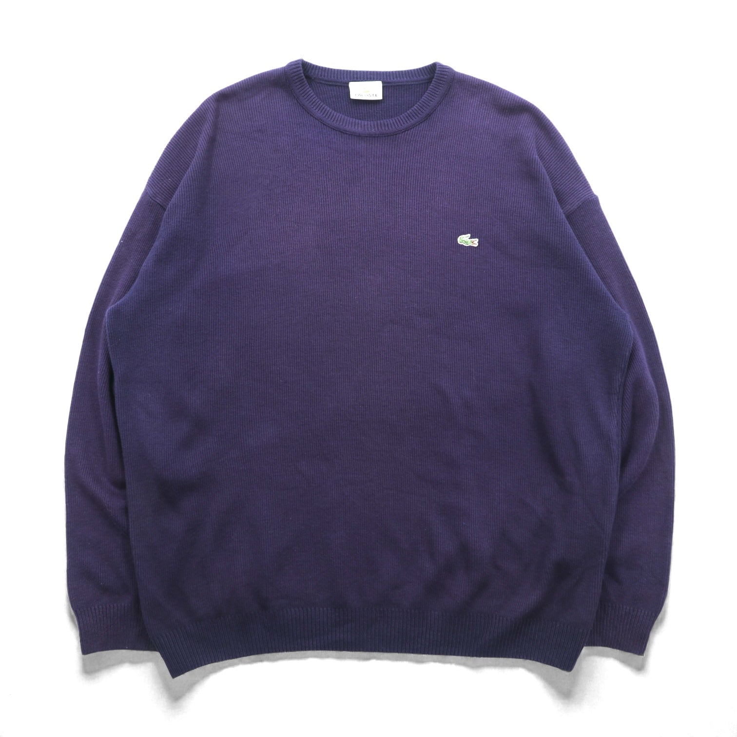 LACOSTE リブ ニット セーター XL ネイビー コットン ワンポイントロゴ 