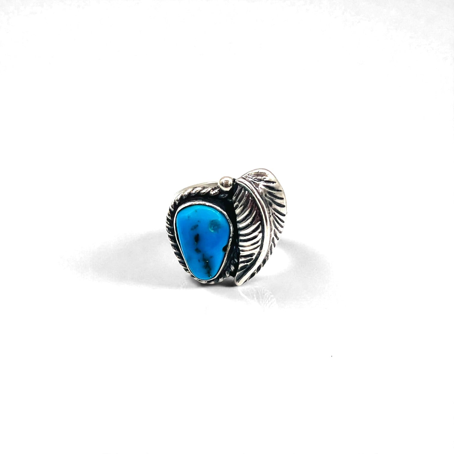 Vintage Indian Jewelry Sterling Silver Ring ターコイズ フェザー 