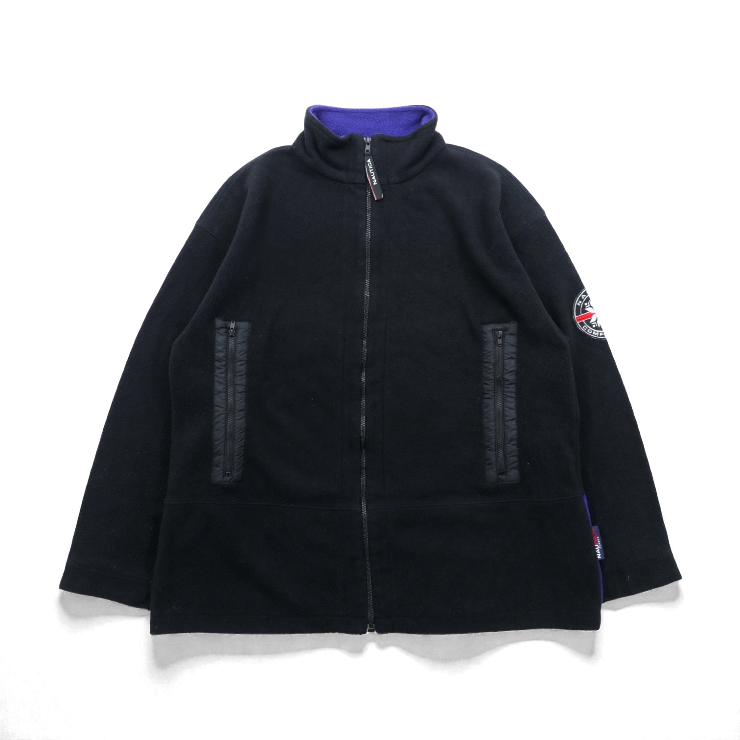 NAUTICA 00年代 フルジップ フリースジャケット XL ブラック スタンド 