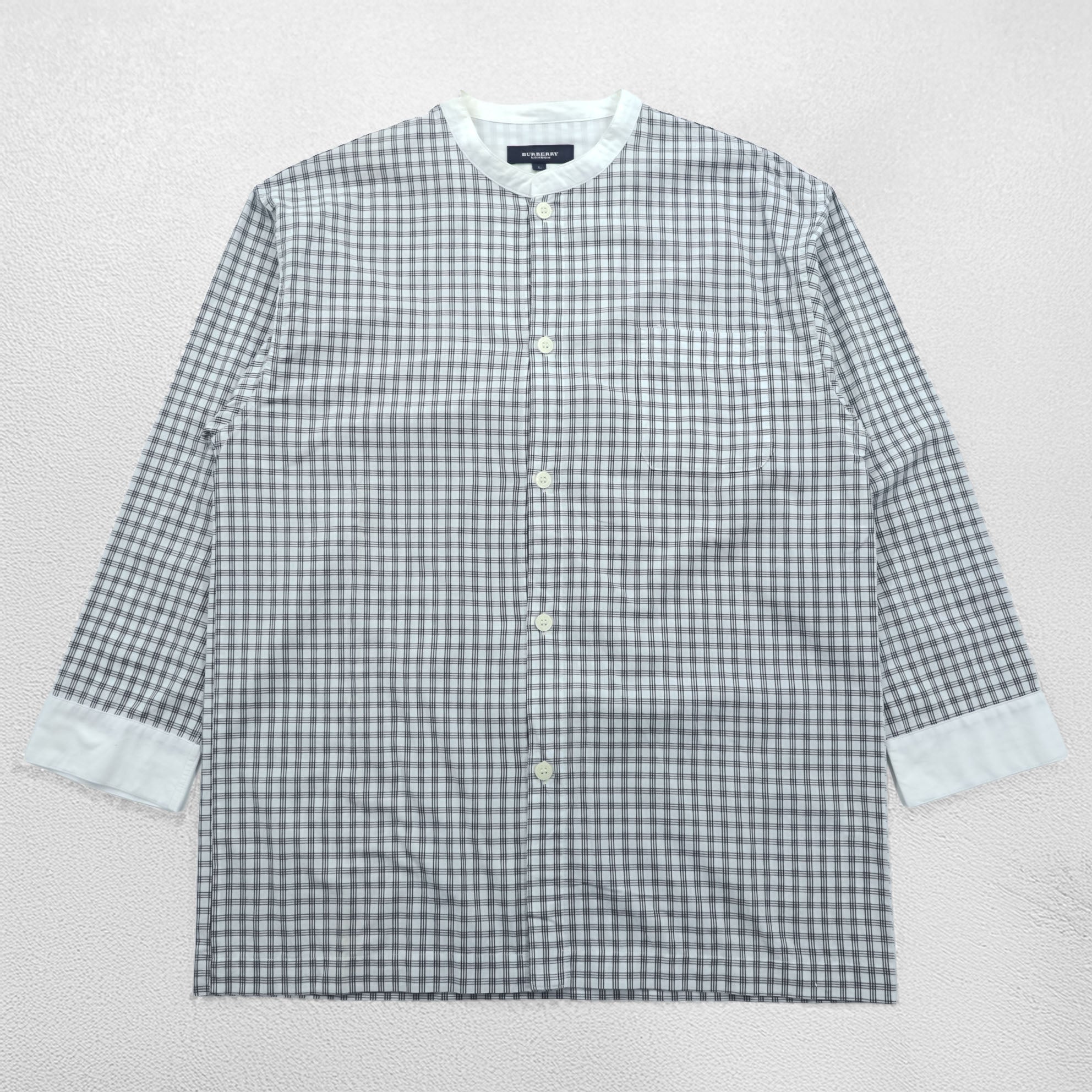 BURBERRY LONDON 90年代 バンドカラー ノバチェックシャツ L ブルー 