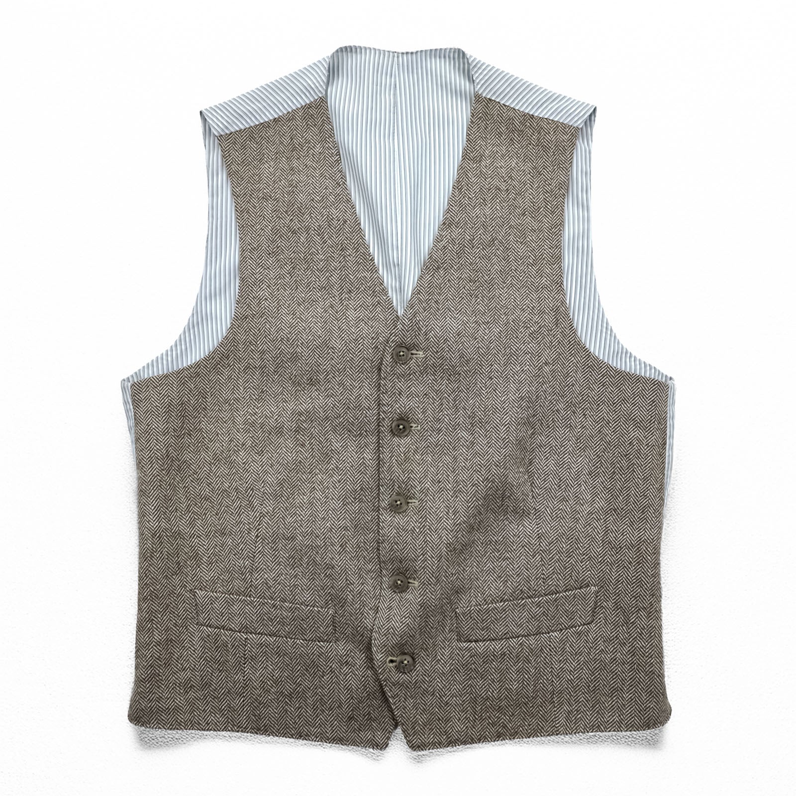 Loro Piana イタリア製 ヘリンボーン ジレ ウールベスト S ブラウン 
