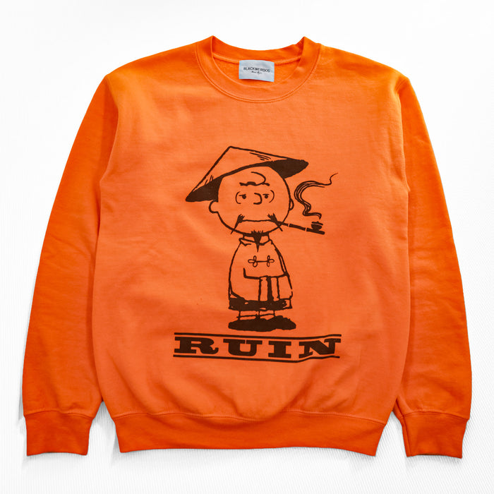 Black Weirdos × SUPPLY 日本製 RUIN スウェット PEANUTS Charlie Brown トレーナー S オレンジ 裏起毛 プリント 25AAW-SW02