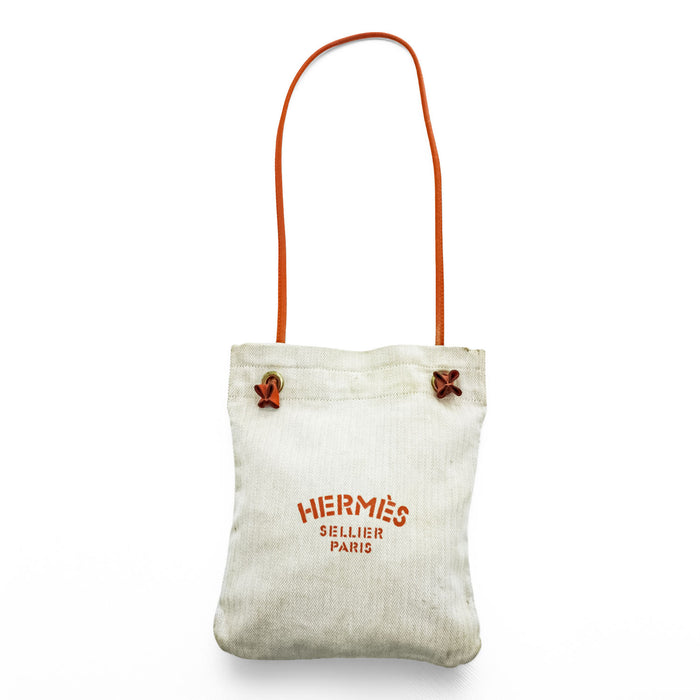 HERMES フランス製 アリーヌ PM キャンバス サコッシュ ショルダーバッグ ベージュ SELLIER PARIS トワルシェブロン アイボリー レザー