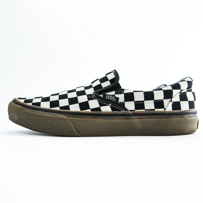 VANS Slip-On Sneakers Canvas Checker Gumsole White Black US8 V98CL