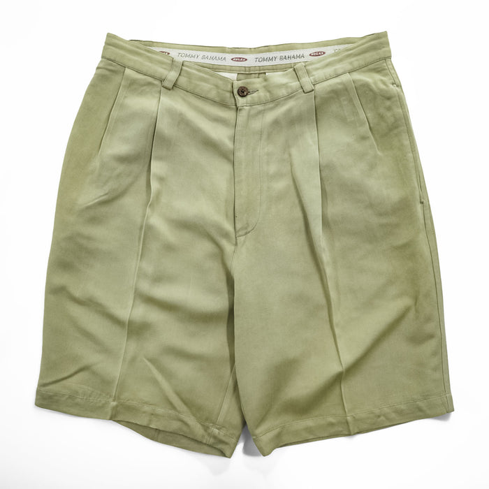 Tommy Bahama Relax 100% Silk Pleated Chino Shorts Sage Green Mens W33