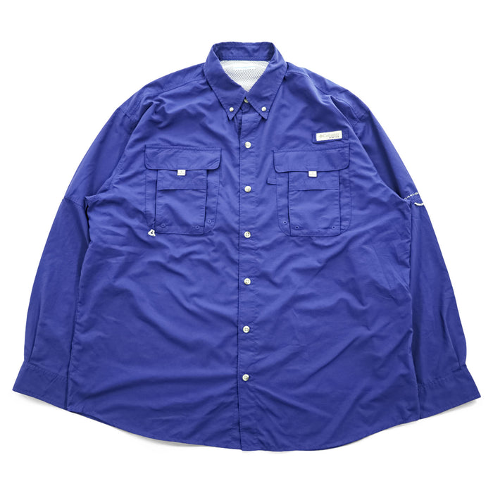 Columbia バハマII フィッシングシャツ ナイロン 長袖シャツ L ネイビー メッシュ BAHAMA 2 PFG フィッシング OMNI-SHADE UPF50 ボタンダウン FM7048