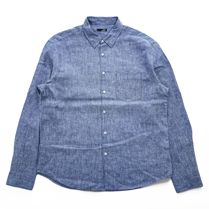 John Adams 100% Linen Blue Chambray Long Sleeve Roll-Tab Shirt Men's L 8704.850