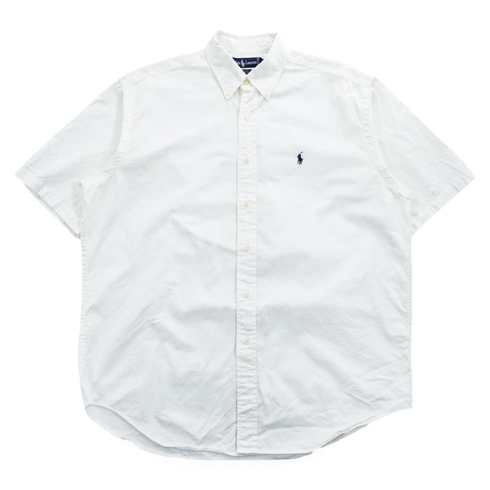 Vintage 90s Ralph Lauren BLAIRE White Oxford Short Sleeve Button Down Shirt L Pony