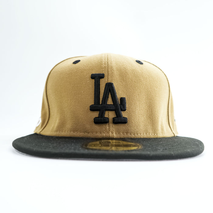 New Era 59FIFTY Los Angeles Dodgers LA Embroidered Baseball Cap Khaki Black Size 7 1/2