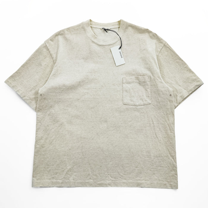 AURALEE Stand Up Tee Cotton Linen Short Sleeve Pocket T-Shirt Natural Size 4 Made in Japan