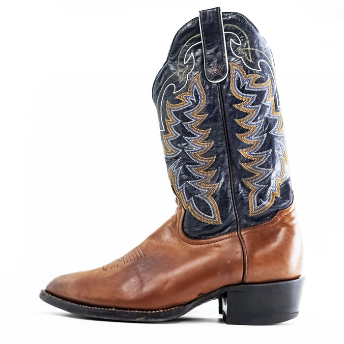 Tony Lama J62054 Western Cowboy Boots US 9 E Brown Black Leather Embroidered USA