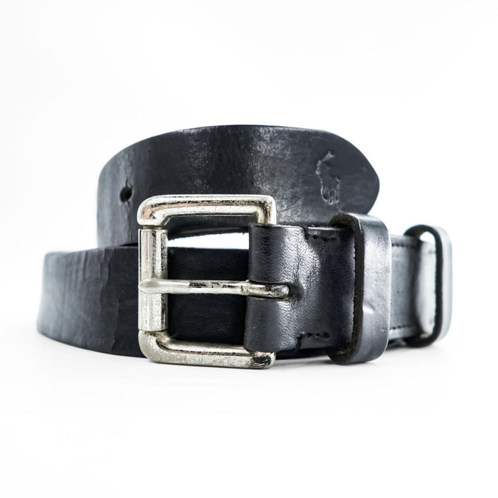 POLO RALPH LAUREN Black Leather Belt with Silver Tone Buckle