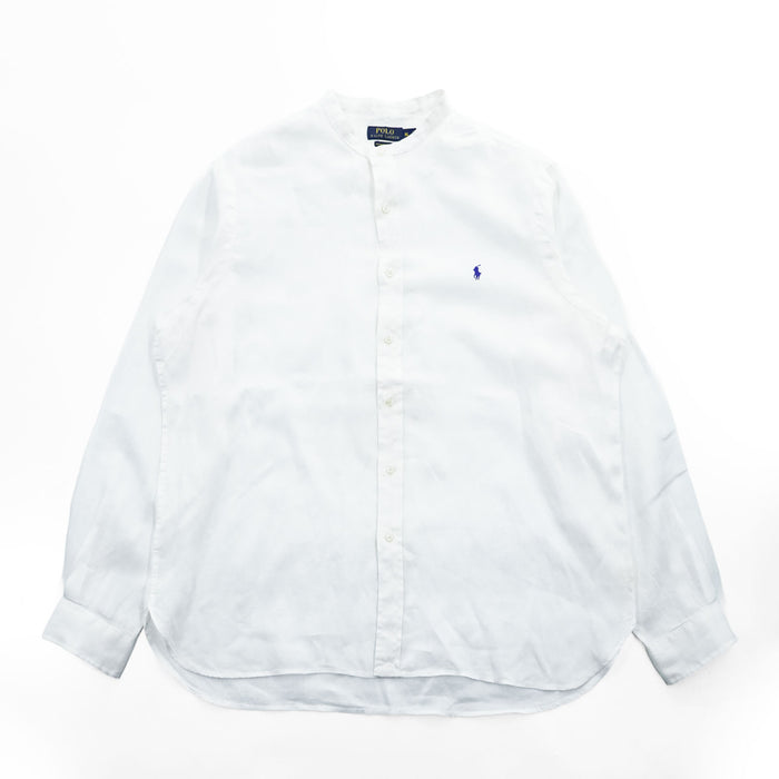 POLO RALPH LAUREN Ocean Wash Linen Band Collar Long Sleeve Shirt XL White
