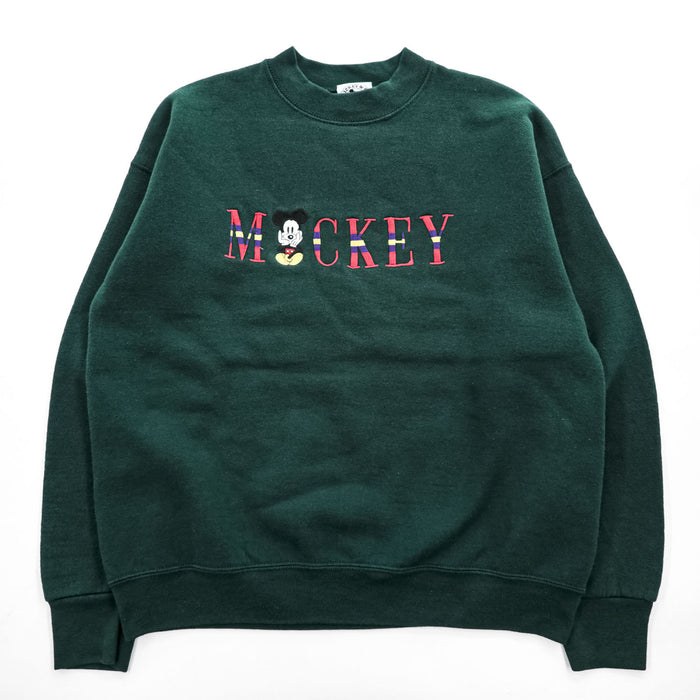 90s Made in USA MICKEY & CO. Disney Mickey Mouse Embroidered Green Sweatshirt Large