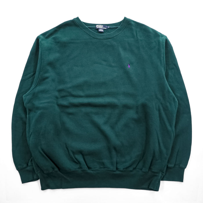 Polo Ralph Lauren 90年代 クルーネック スウェット トレーナー XL ダークグリーン コットン 裏起毛 ポニー刺繍 ビッグサイズ