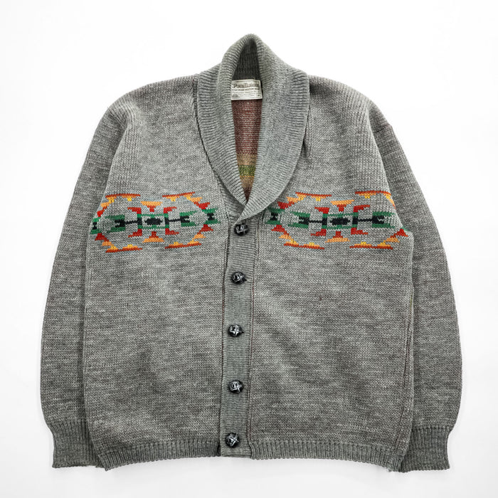 PENDLETON 70年代 ヴィンテージ ショールカラー ニットカーディガン M グレー 白タグ ネイティブ柄