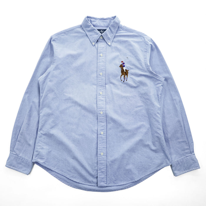 Ralph Lauren 90年代 ヴィンテージ 長袖 オックスフォードシャツ XL ブルー CUSTOM FIT ビッグポニー ボタンダウン