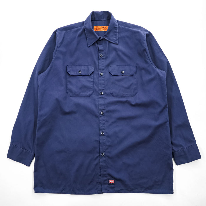 RED KAP 長袖 ワークシャツ L ネイビー ボックスシルエット ダブル フラップ 胸ポケット ST52NV5