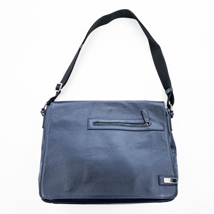 ARMANI COLLEZIONI イタリア製 レザー メッセンジャーバッグ ショルダーバッグ シボ革 ネイビー CI218V1