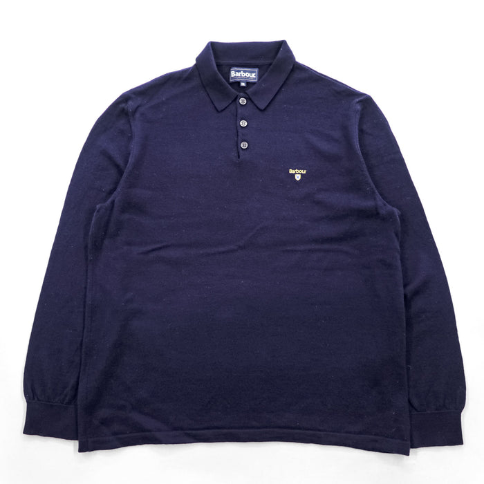 Barbour ニットポロシャツ 100%ウール XXL ネイビー ハーフボタン MKN1270NY91