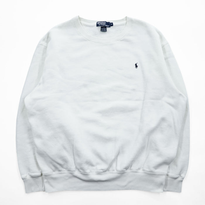 Polo Ralph Lauren 90年代 クルーネック スウェット トレーナー L ホワイト 裏起毛 スモールポニー ロゴ 刺繍