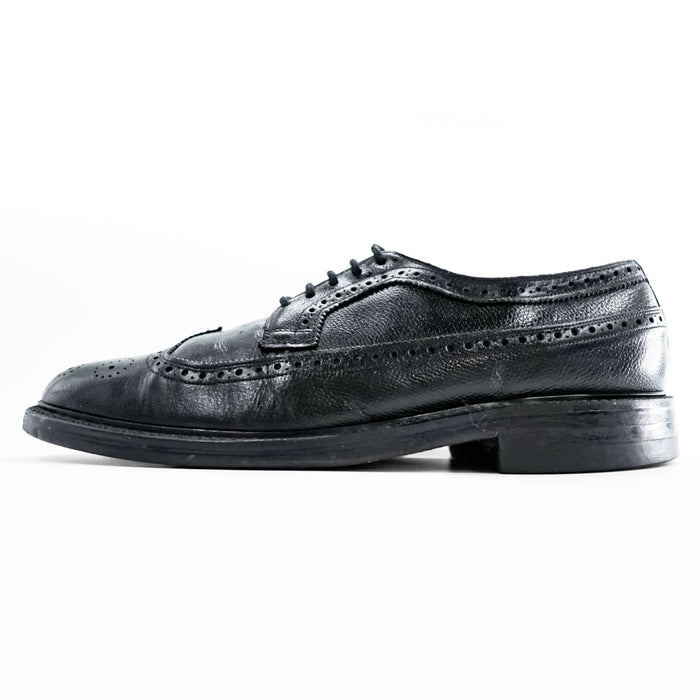90s Vintage Leather Long Wingtip Derby Shoes レザー ウィングチップ ドレスシューズ 革靴 26.5cm フルブローグ シボ革 メダリオン