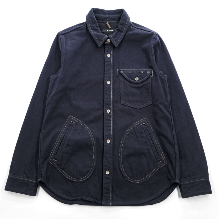Johnbull ウールブレンド 長袖ワークシャツ L ネイビー マルチポケット コントラストステッチ