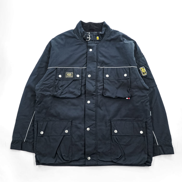 HILFIGER DENIM RED LABEL 00年代 ヴィンテージ ダブルジップ モーターサイクルジャケット ライダースジャケット XL ブラック 裏地チェック リフレクター