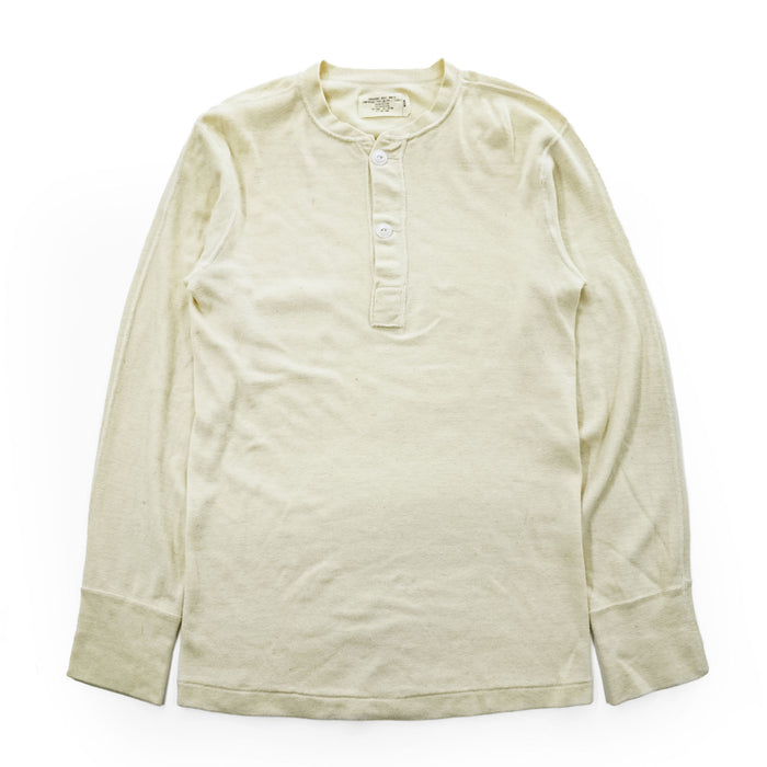 US ARMY 70年代 ヴィンテージ ヘンリーネック サーマルシャツ 長袖 ロングスリーブ Tシャツ M ベージュ 米軍 LALLY MFG 8415-00-904-5136