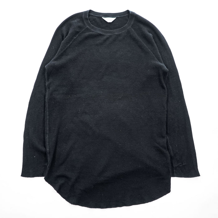 unused 日本製 サーマルカットソー 長袖 ロングスリーブ Tシャツ ロンT L ブラック サムホール ロング丈