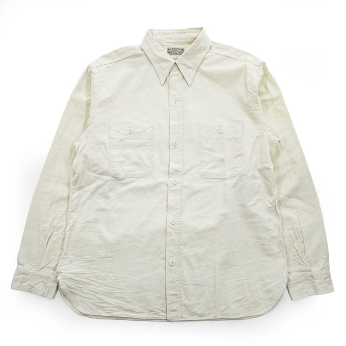 BUZZ RICKSON'S 日本製 ホワイト シャンブレーシャツ 長袖 ワークシャツ L 生成り アイボリー ダブル 胸ポケット BR25996