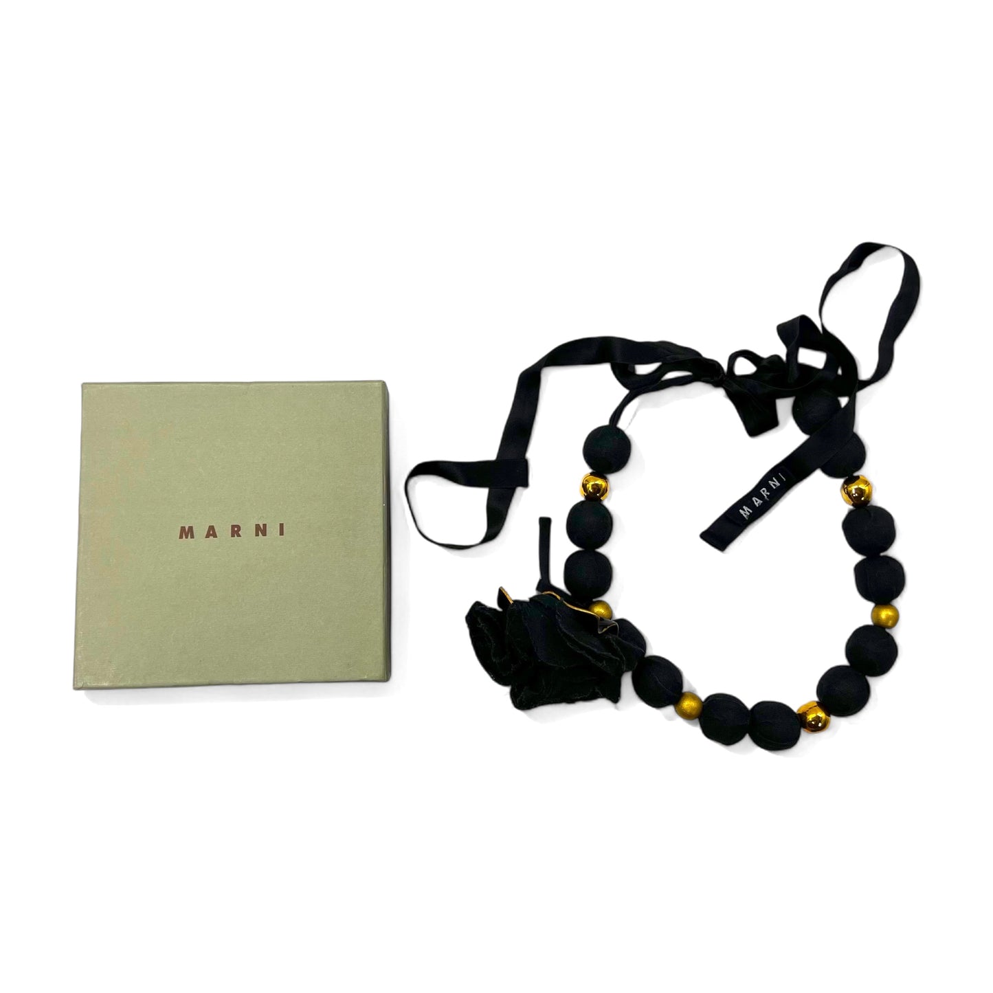 MARNI Ribbon Flower Necklace Choker Black Gold