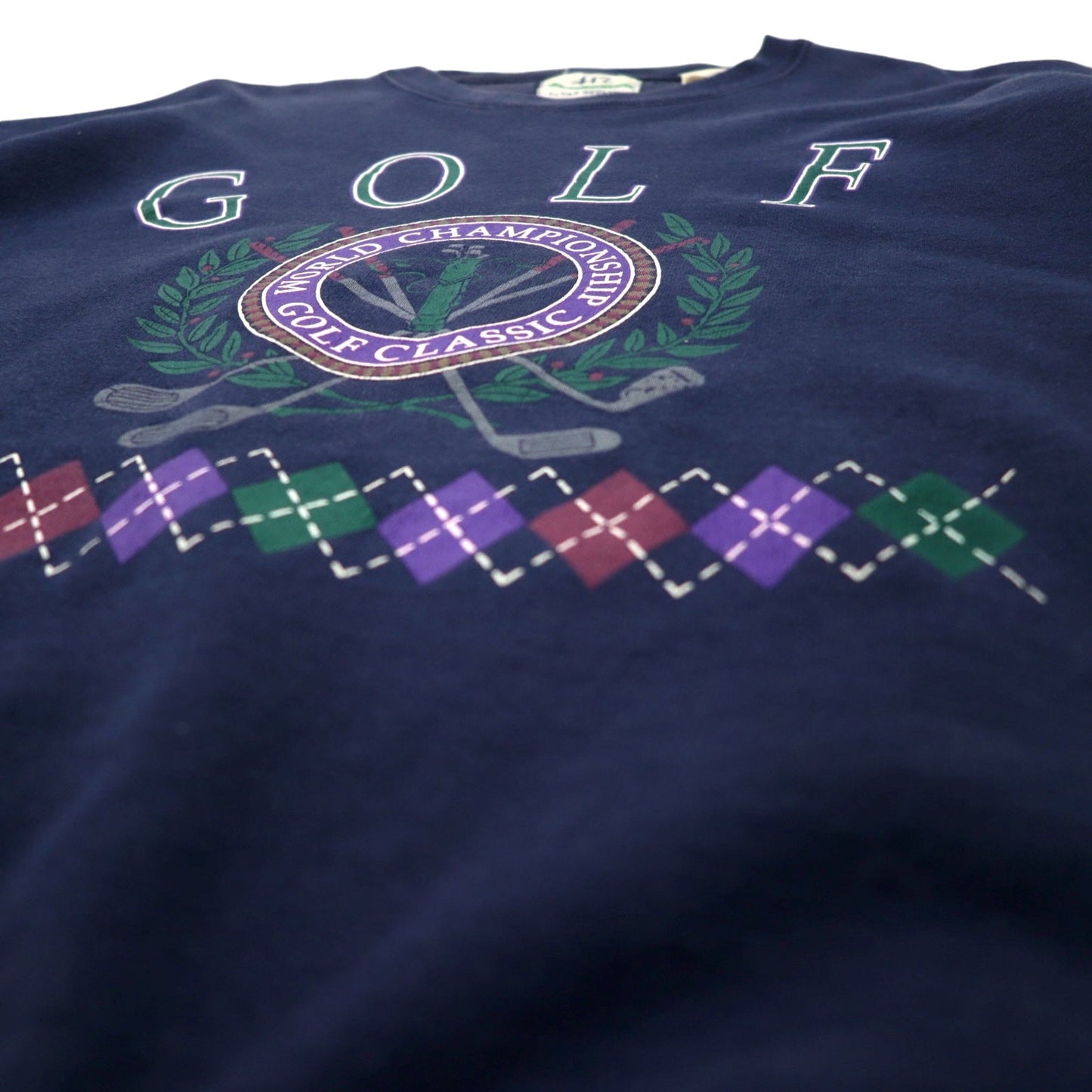417 by VAN HEUSEN USA製 80年代 プリント スウェット L ネイビー コットン 裏起毛 GOLF - 日本然リトテ