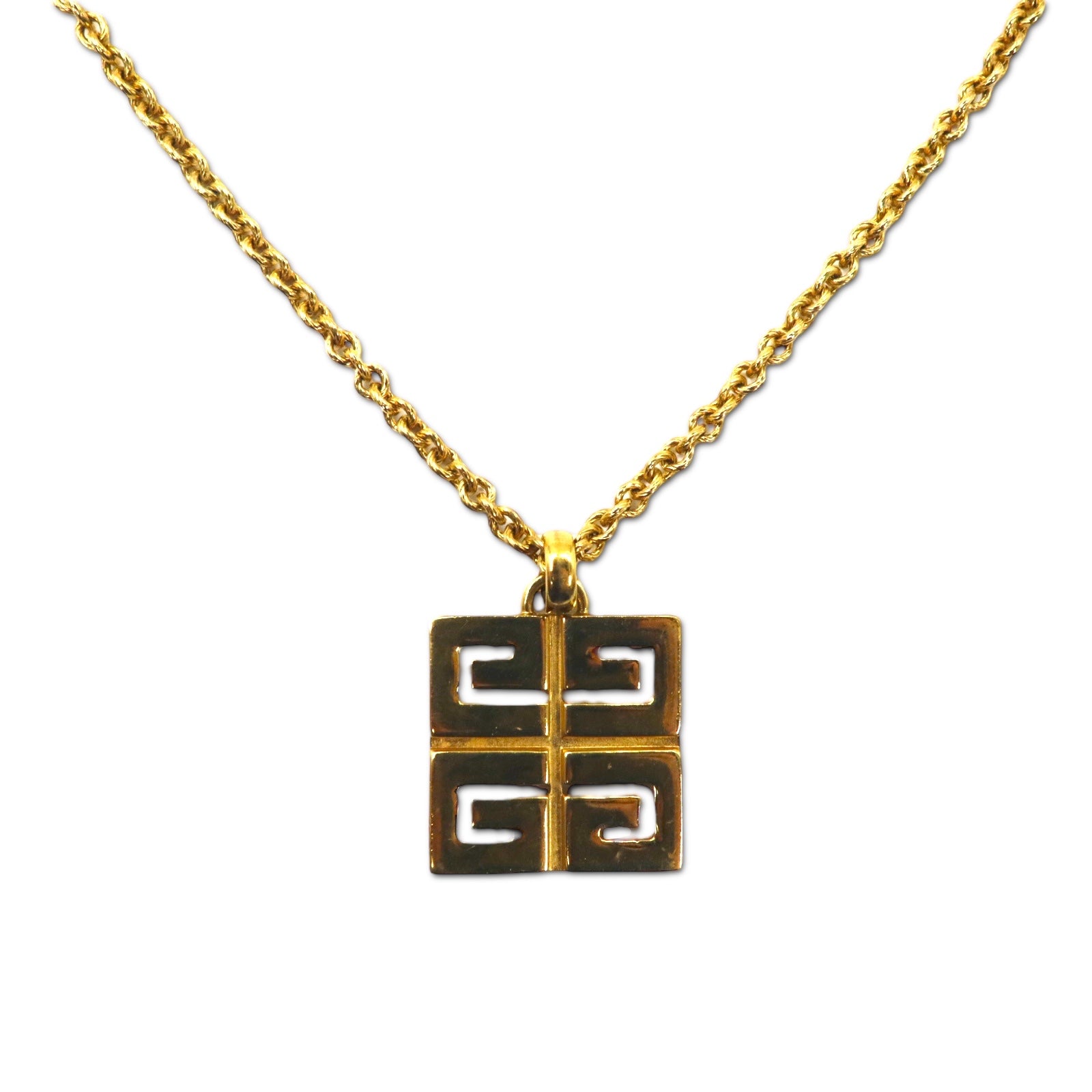 GIVENCHY VINTAGE Necklace Gold Square Logo Augu Chain Vintage
