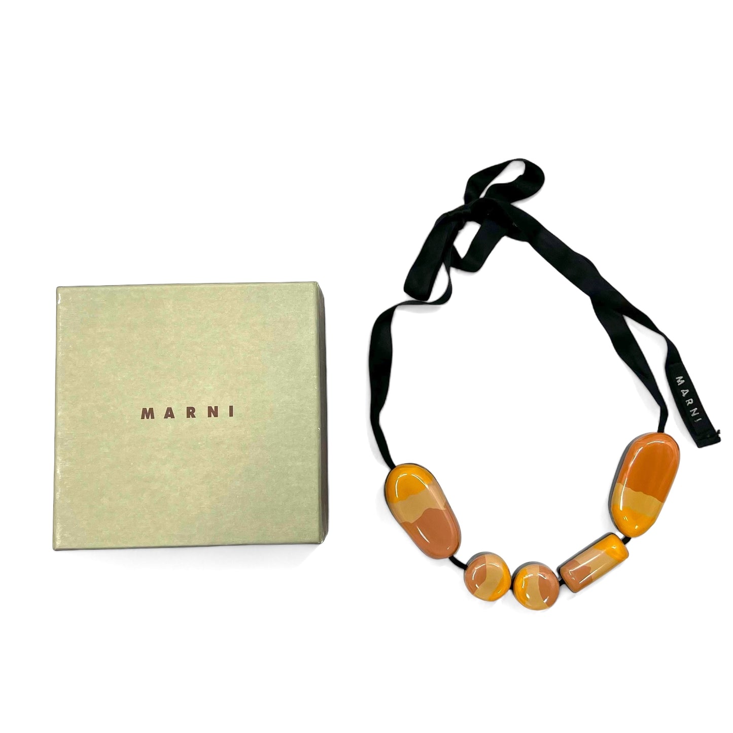 MARNI ribbon necklace with stone choker pendant in brown and orange