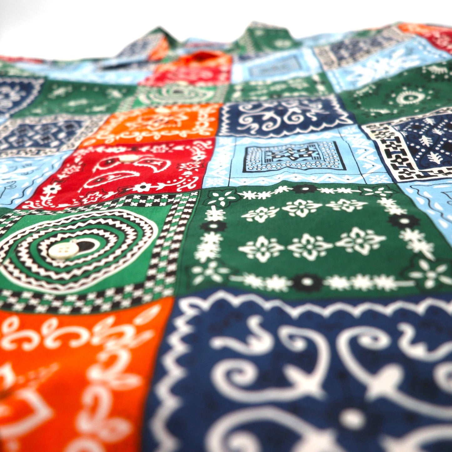 LUNA'S HELLO Bandana Patchwork Short Sleeve Open Collar Shirt, Size XL, Multicolor, All-Over Print