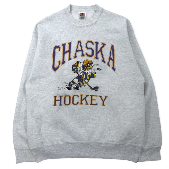 FRUIT OF THE LOOM USA製 90年代 SUPER COTTON ホッケー プリント スウェット M グレー コットン 裏起毛 CHASKA HOCKEY