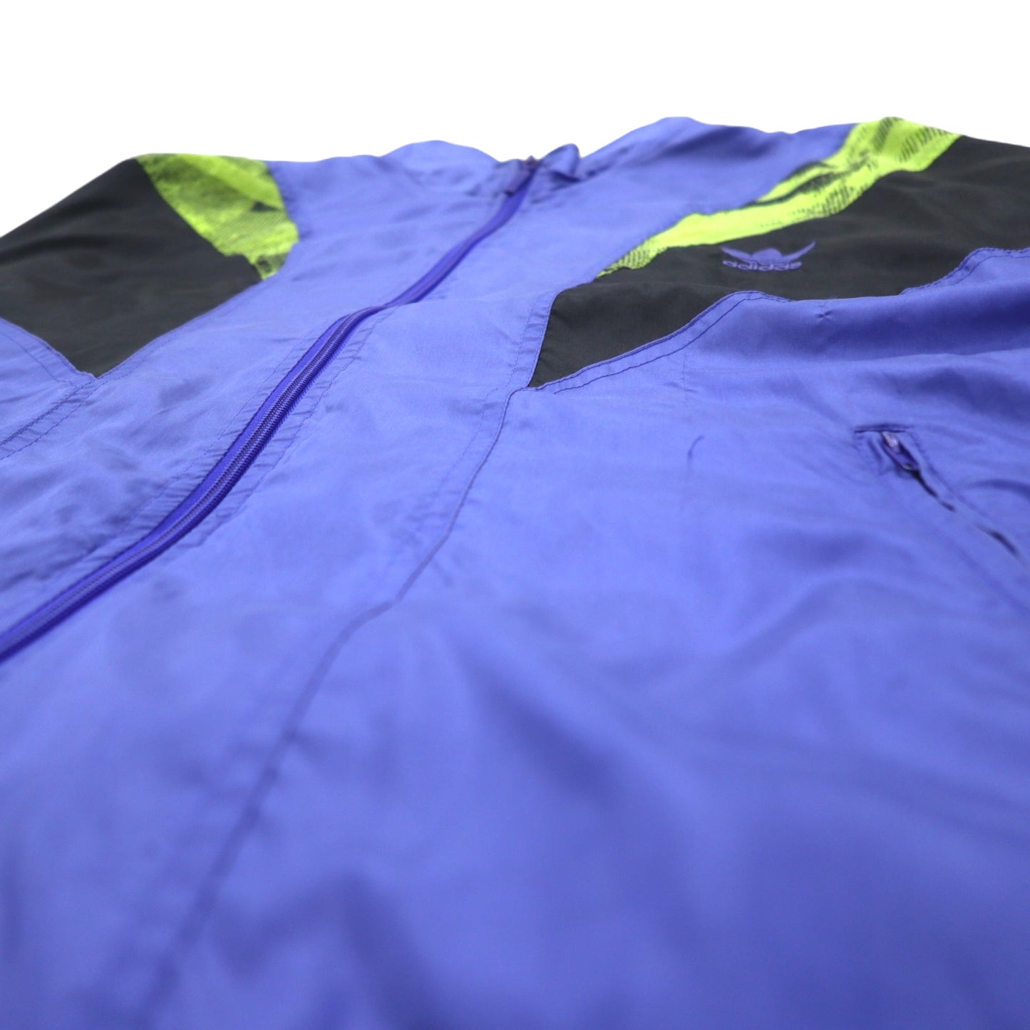 adidas 90年代 ナイロン トラックジャケット M ブルー トレフォィルロゴ刺繍 銀タグ