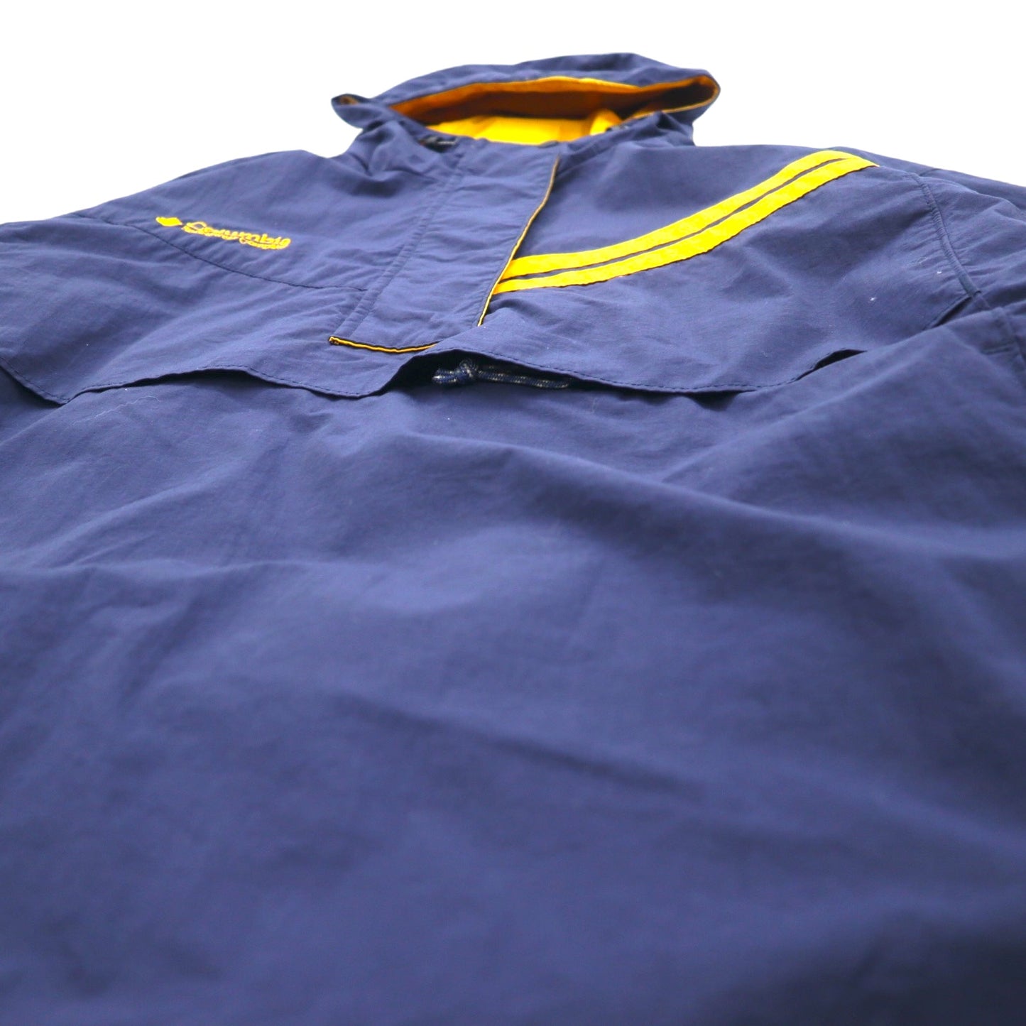 Columbia ハーフジップ マウンテンパーカー アノラックパーカー XL ネイビー ナイロン ロゴ刺繍 フリースライナー ドローコード