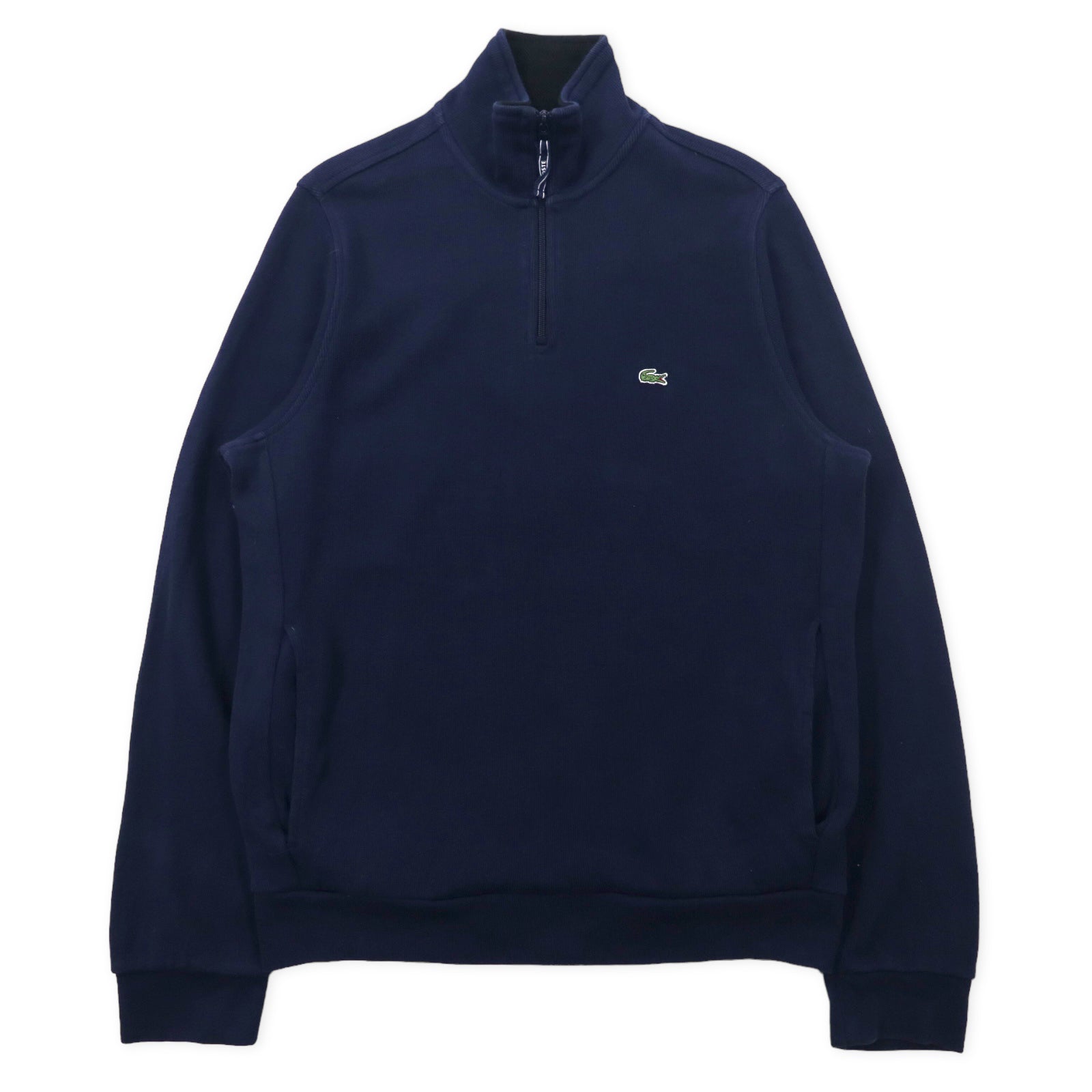 Lacoste High Neck Half Zip Sweatshirt L Navy Cotton One Point Logo