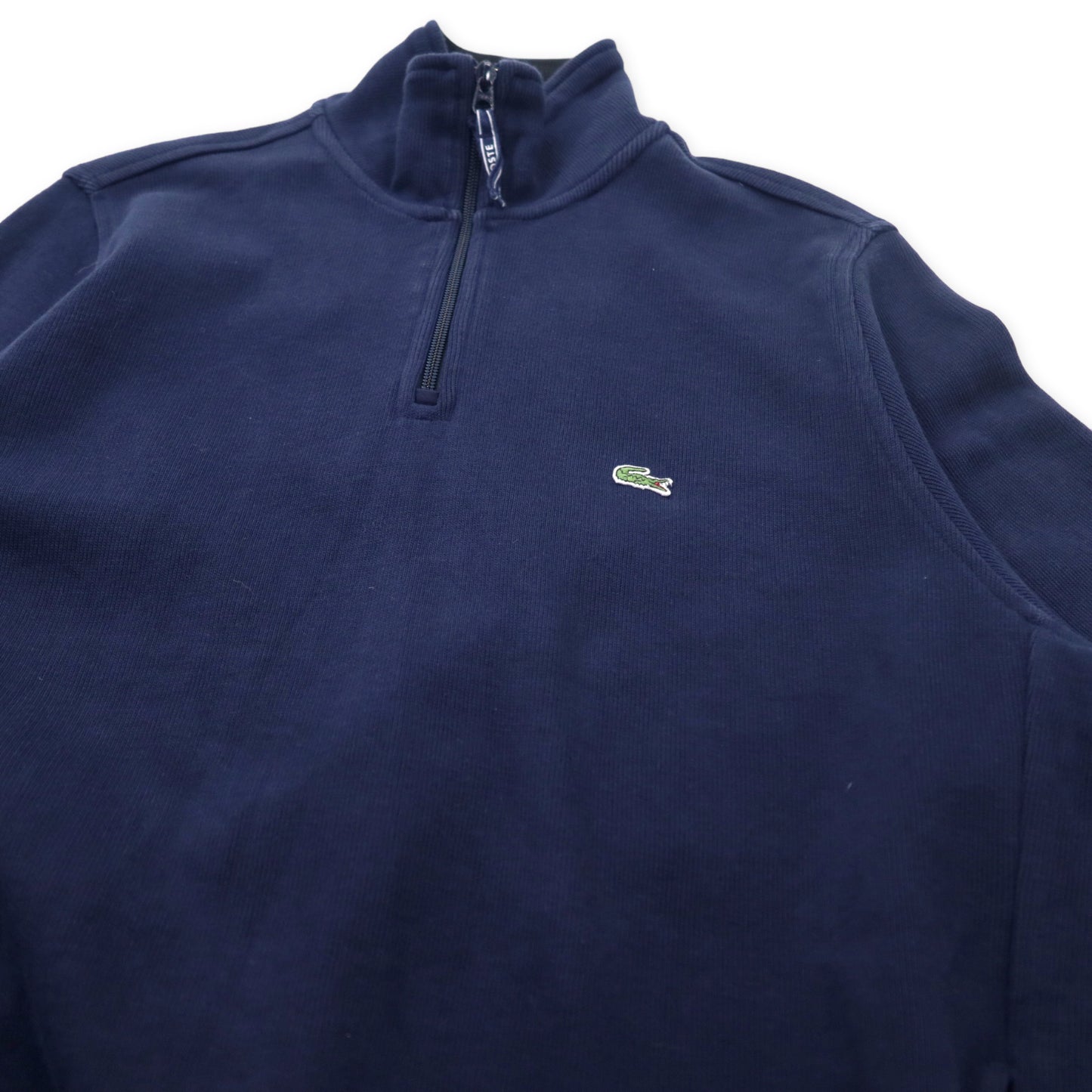 LACOSTE ハイネック ハーフジップ スウェット L ネイビー コットン ワンポイントロゴ
