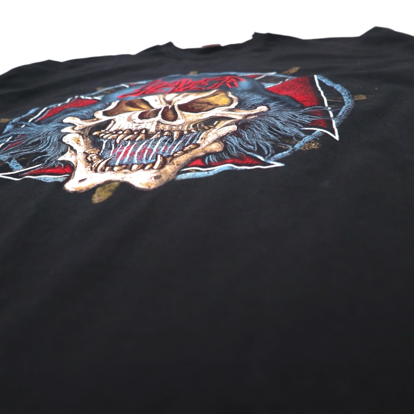 SLAYER Band T-Shirt L Black Cotton Double-sided Print Skull FRUIT OF THE LOOM Made in Morocco