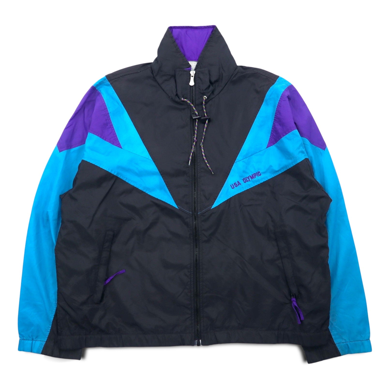 JC PENNEY 90's Nylon Training Jacket L Black Mesh Liner Hoodie