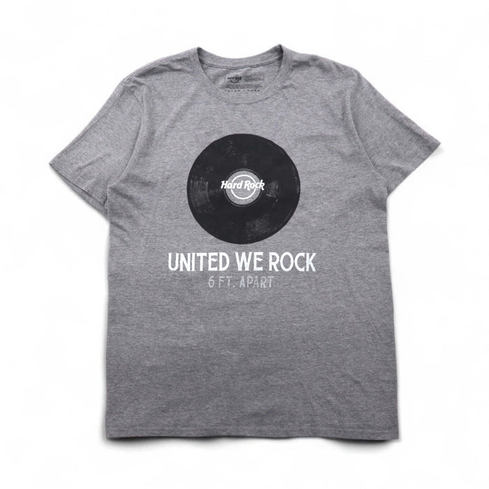 Hard Rock Cafe Record Print T-Shirt, Size L, Gray Cotton, UNITED WE ROCK