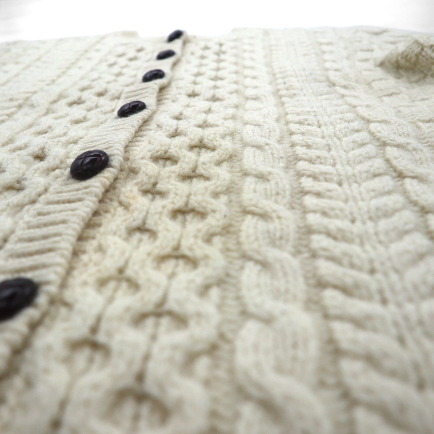 LLBean Fisherman Aran Knit Cardigan, XL, Off-White Wool, 296681, Made in Ireland