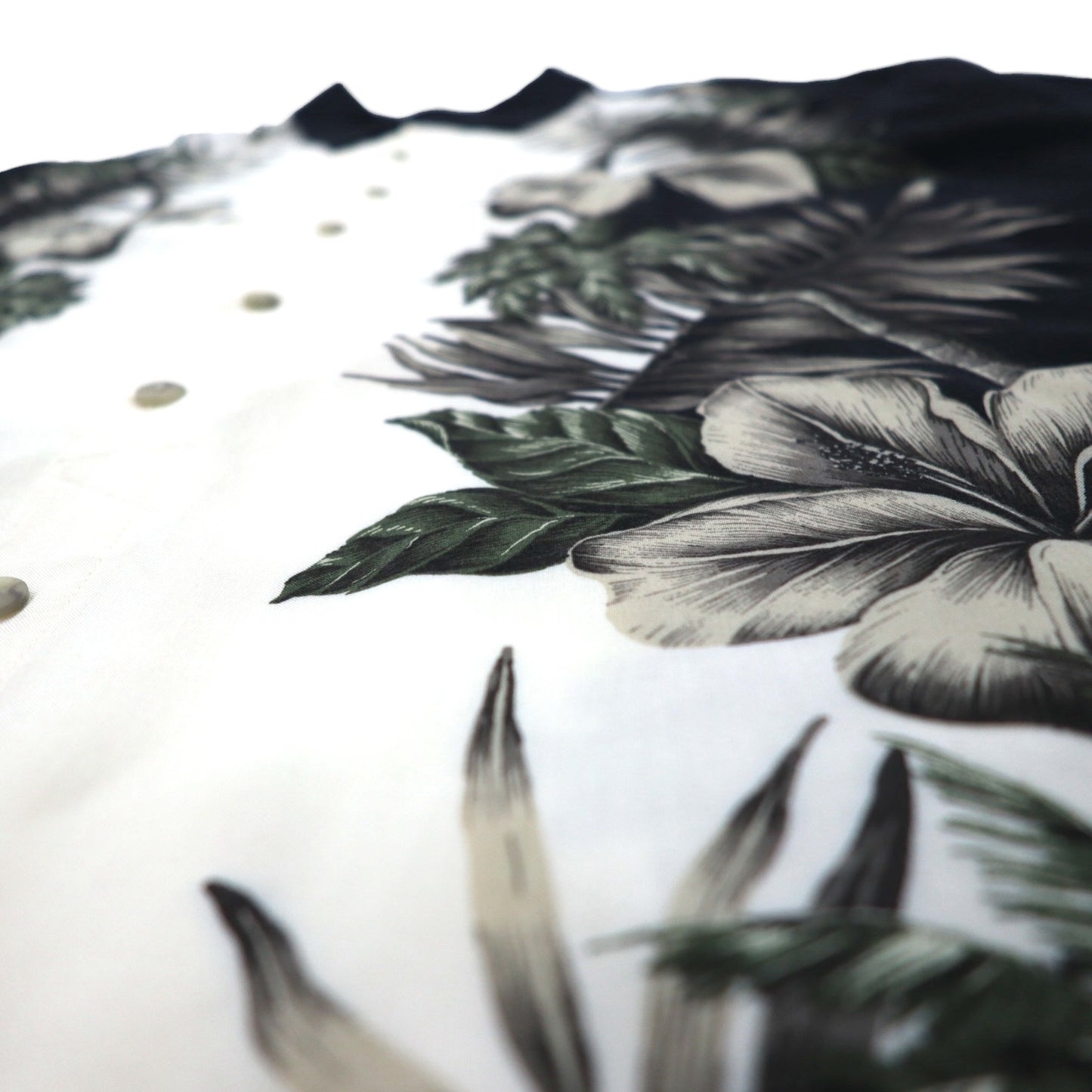 pierre cardin アロハシャツ XL ブラック ホワイト レーヨン ハイビスカス ボタニカル