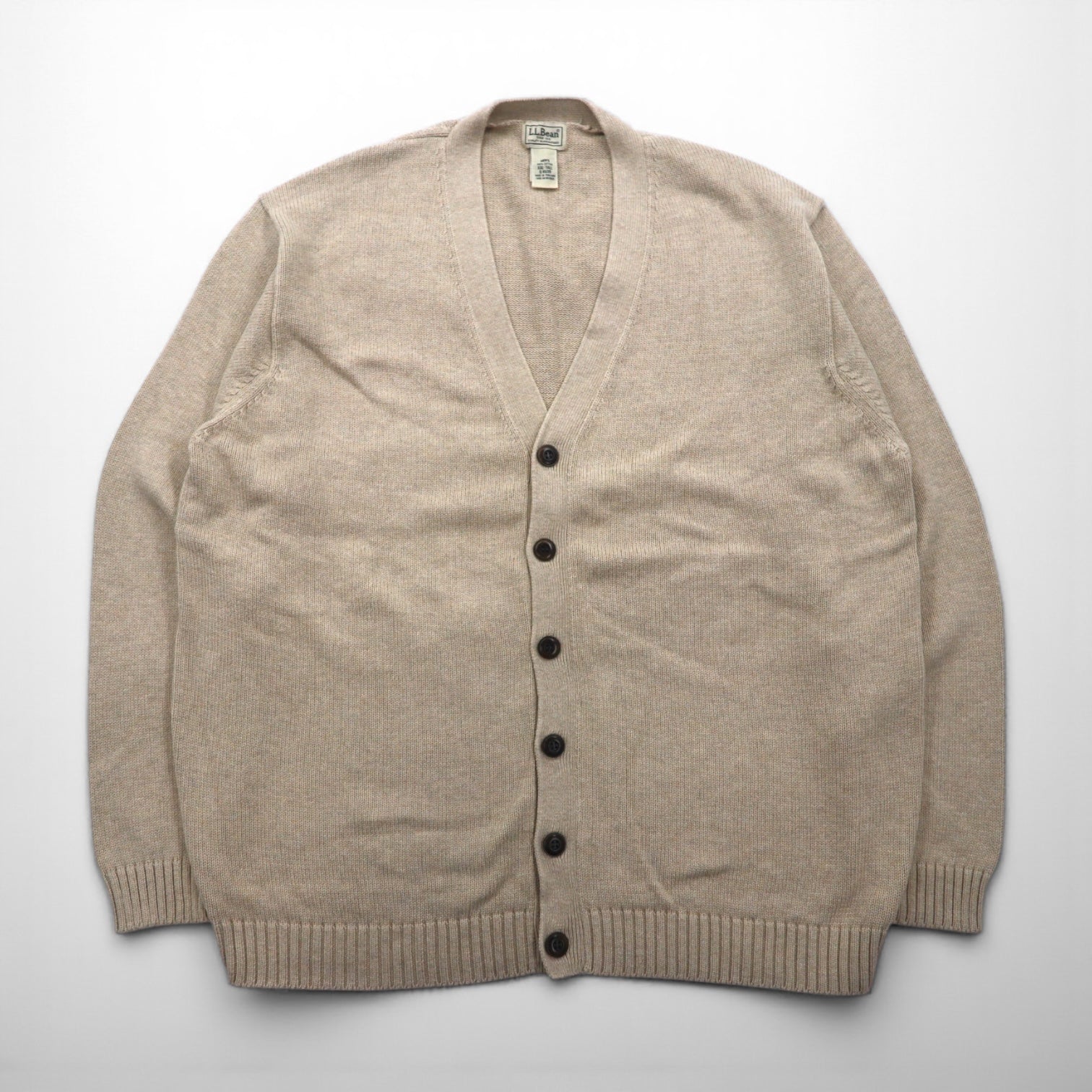 L.L.Bean 90s Knit Cardigan, Size 2XL, Beige Cotton, V-Neck, KU39 