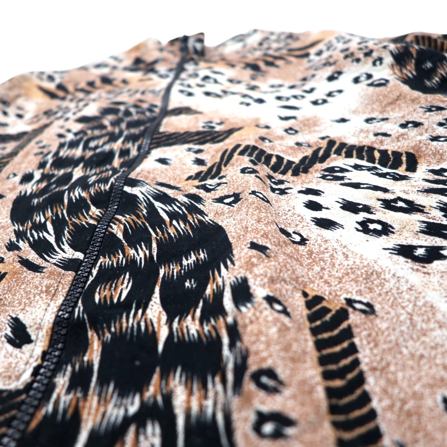 90年代 ERIN LONDON シルク ジップアップジャケット L ベージュ 総柄 レオパード